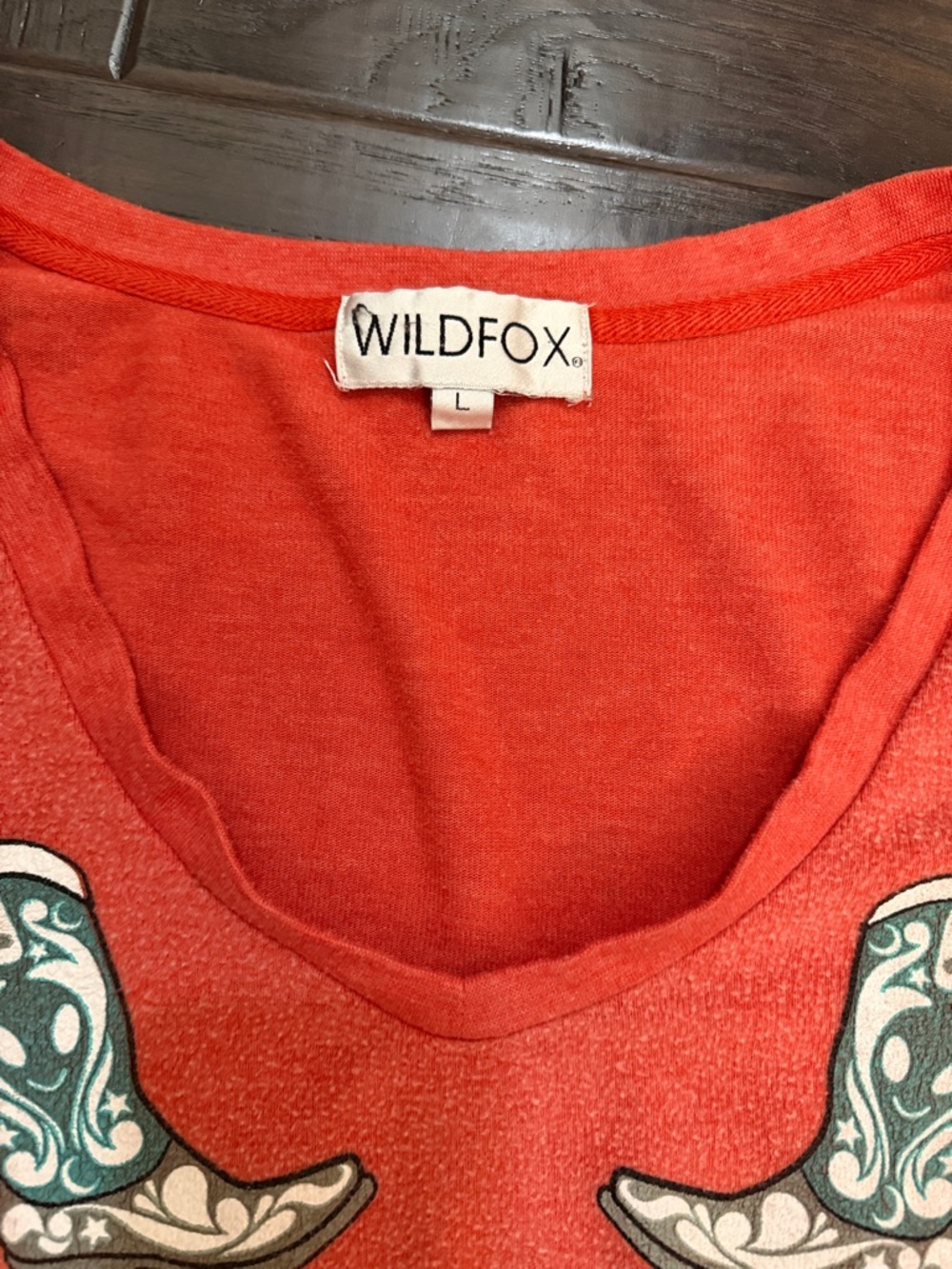 Wildfox Sweatshirt Coral V-Neck Pullover with Boot Appliqués - Picture 2 of 4